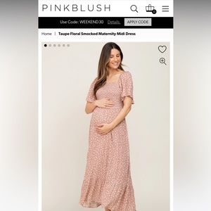 Taupe Floral Smocked Maternity Midi Dress